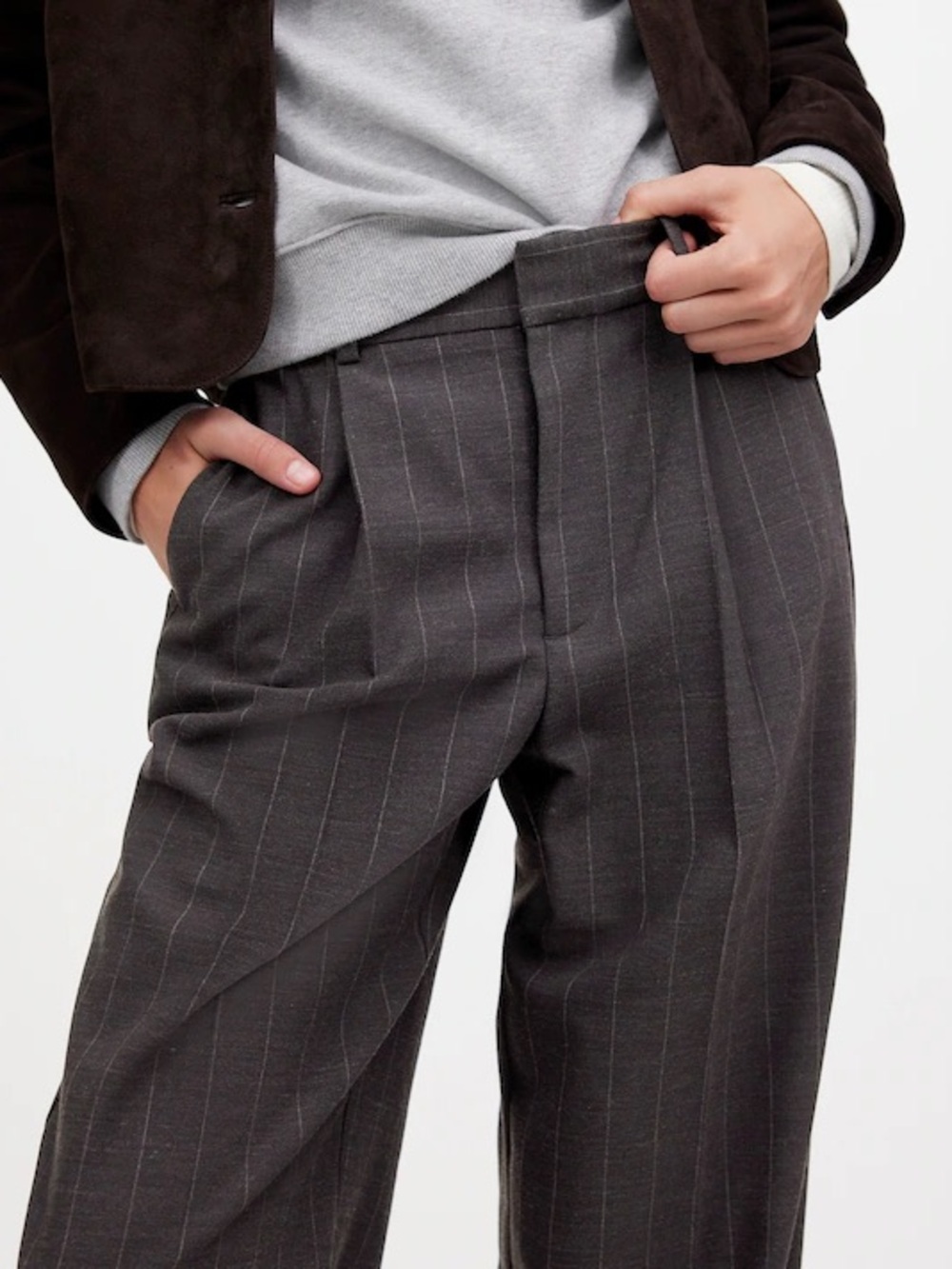 Madewell Brown/Gray Pinstripe Pleated Trousers